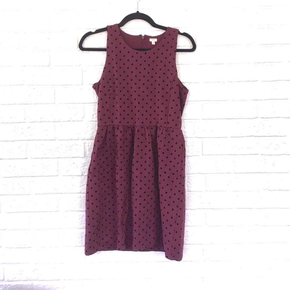 J.Crew cranberry red and black polka dot dress sz Small